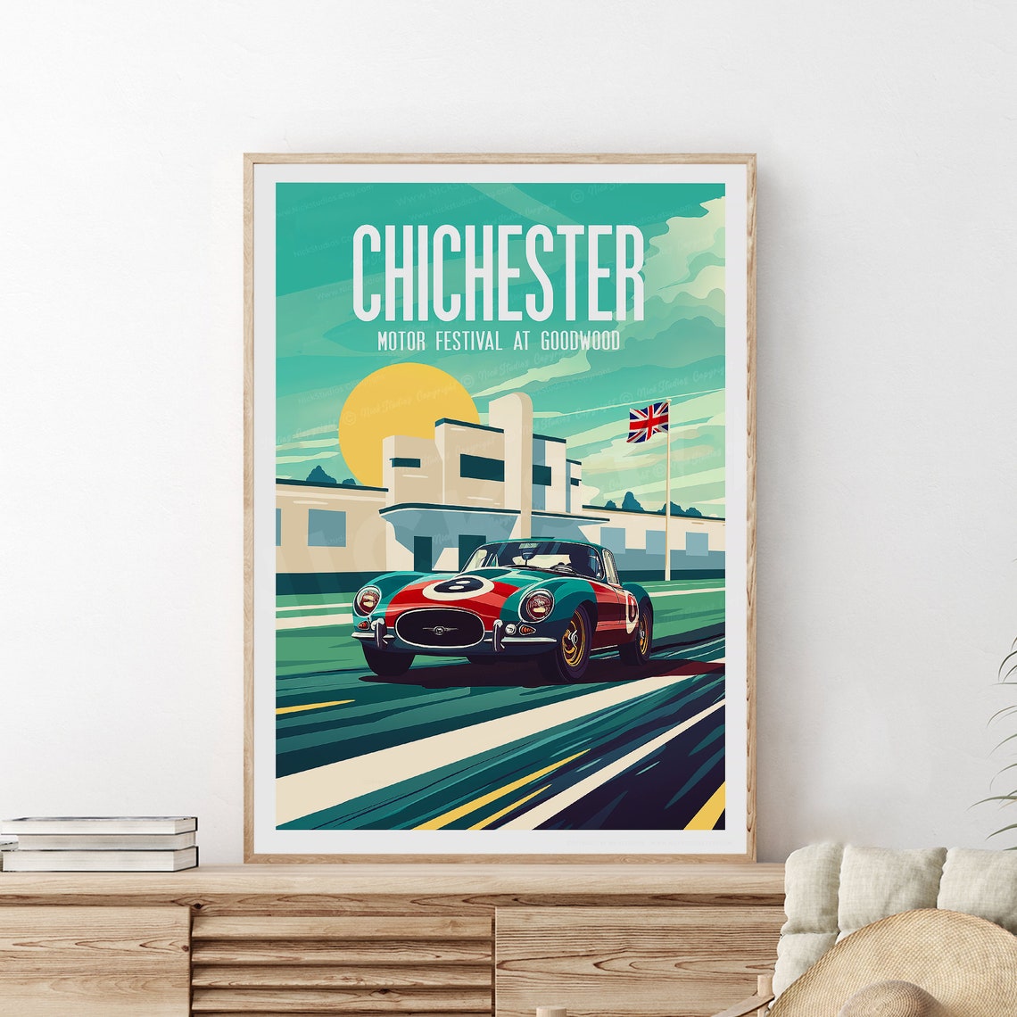 Chichester Travel Print Motor Festival At Goodwood Chichester Poster Goodwood Festival Wedding Gift Birthday - Image 2