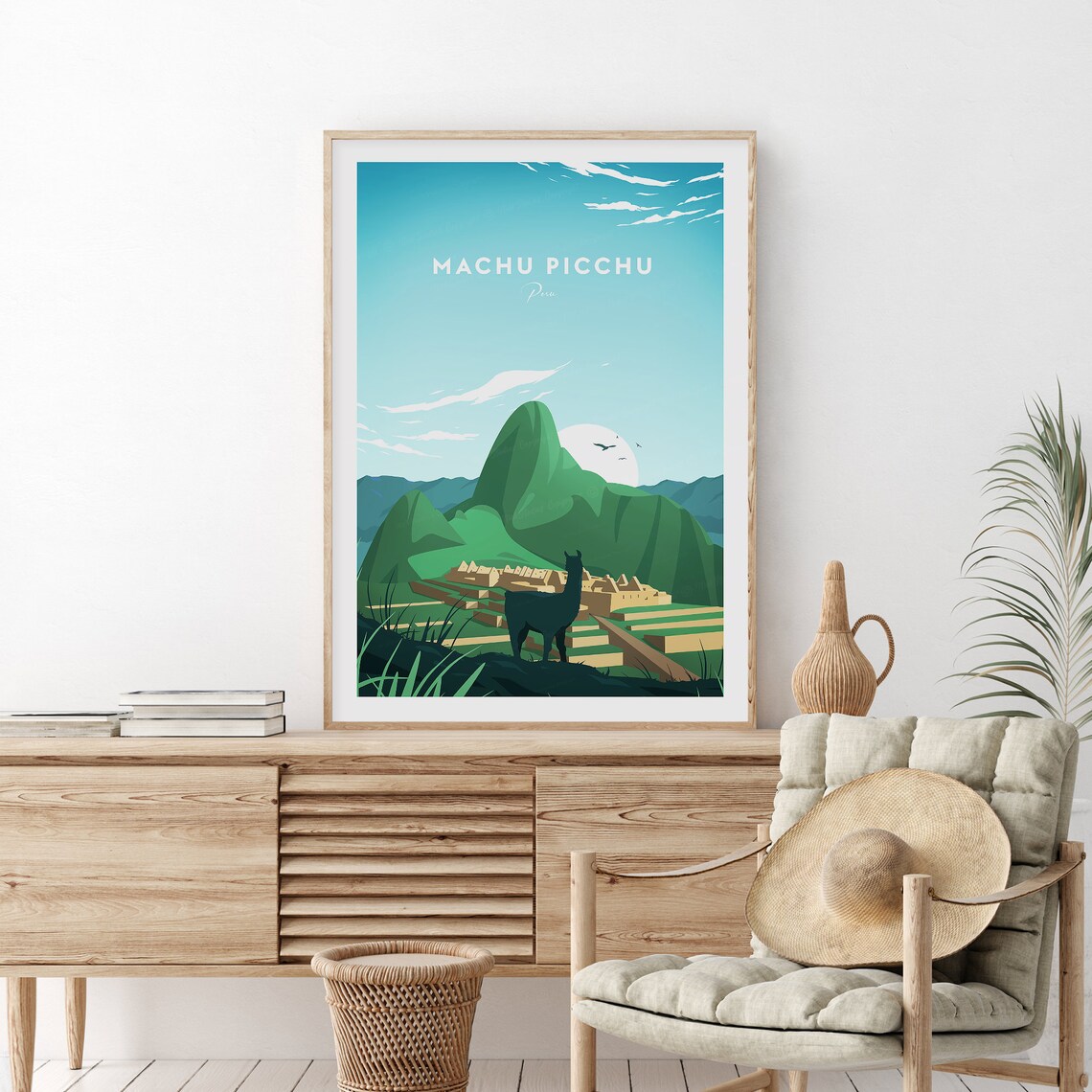 Machu Picchu Peru Llama Ancient Ruins Andes Mountain Travel Poster - Image 2