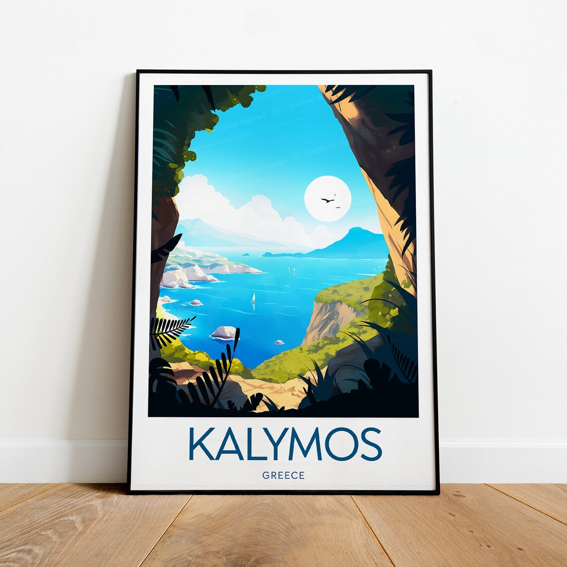 Kalymnos Greece Turquoise Sea Cliffs and Coves Scenic Travel Poster - Image 2