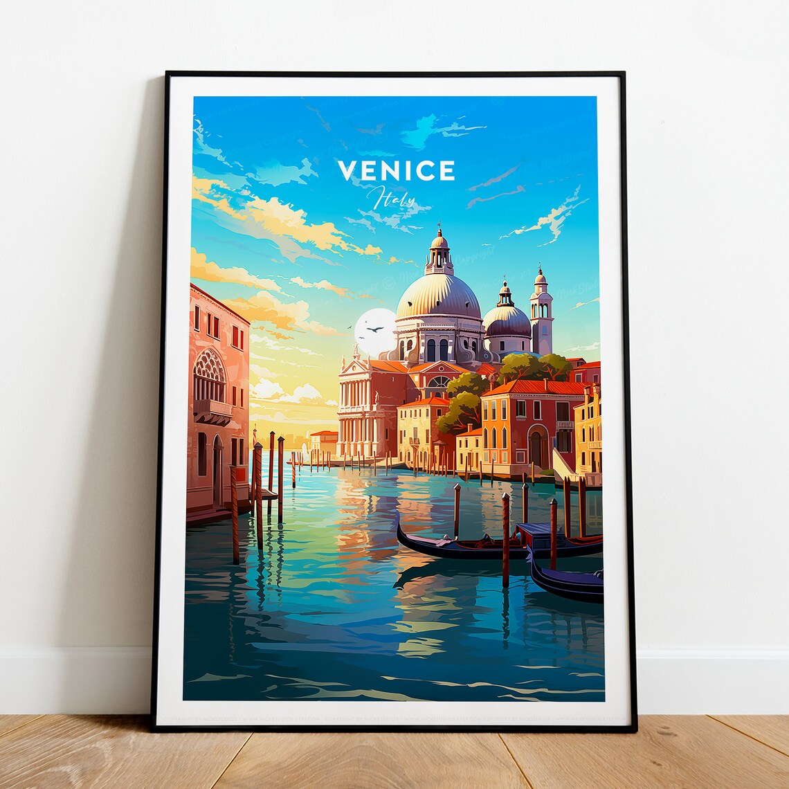 Venice Italy Grand Canal Basilica and Gondolas Sunset Travel Poster
