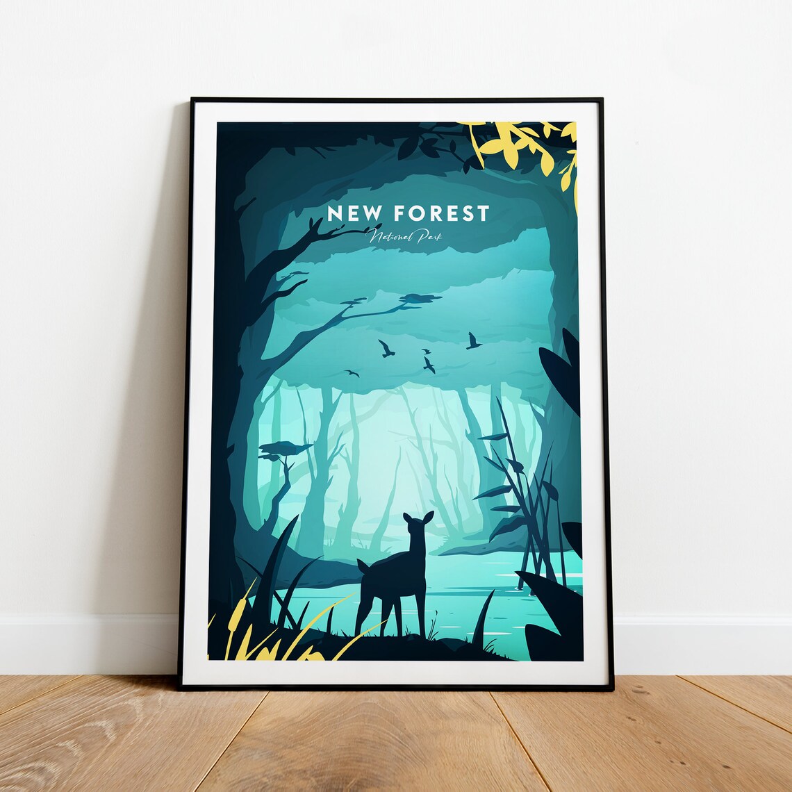 New Forest National Park Deer Woodland Mist Scenic Travel Poster