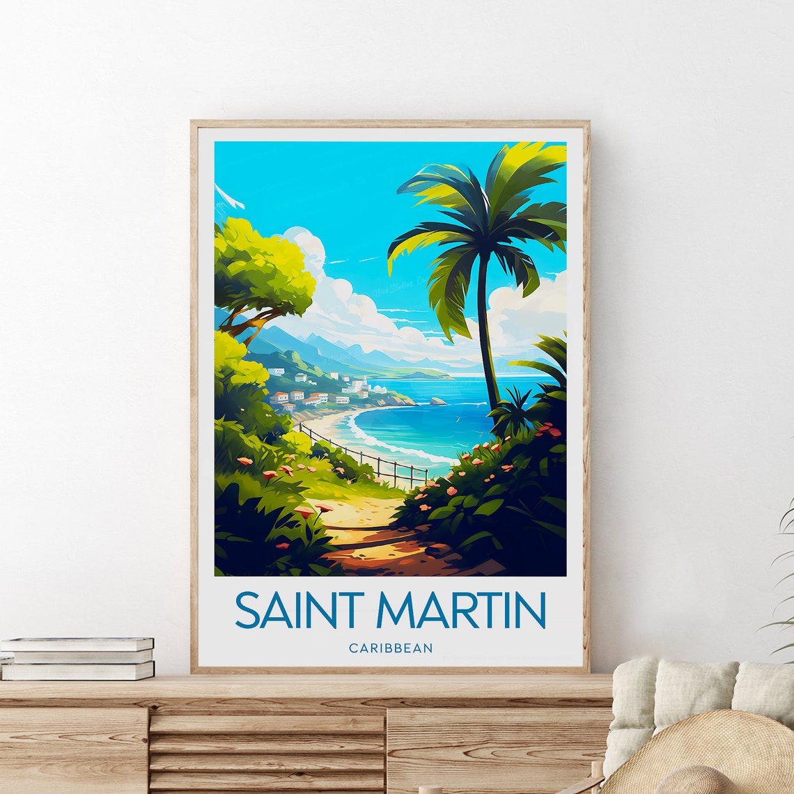 Saint Martin Caribbean Tropical Bay Palm Tree Path View Poster