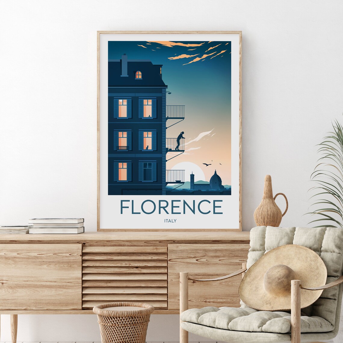 Florence Italy Evening Cityscape with Dome View Travel Poster - Image 2