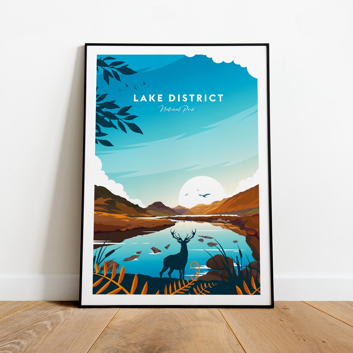 Lake District National Park Stag River Mountain Lake View Poster