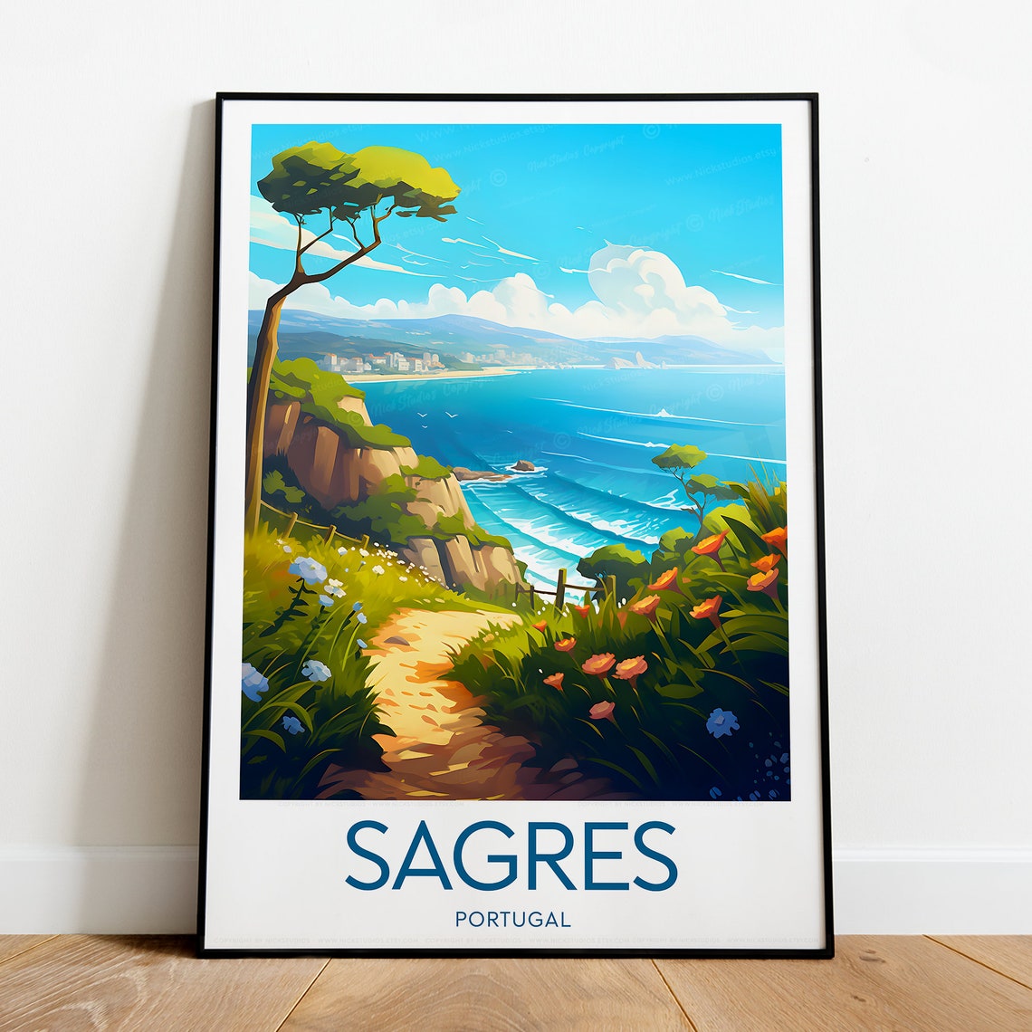 Sagres Portugal Cliffside Path Wildflowers Atlantic Coast Poster - Image 2