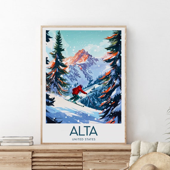 Alta Travel Print United States Alta Poster Utah Ski Poster Wasatch Mountains Salt Lake City Wedding Gift