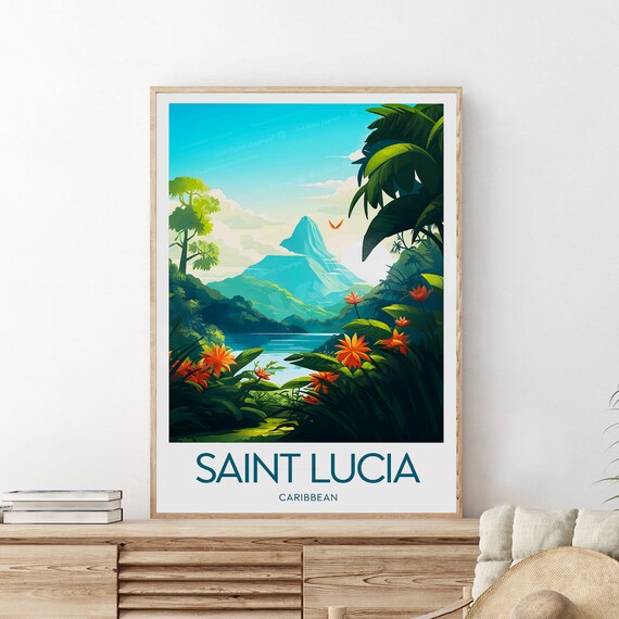 Saint Lucia Caribbean Twin Pitons Tropical Flower Bay Poster