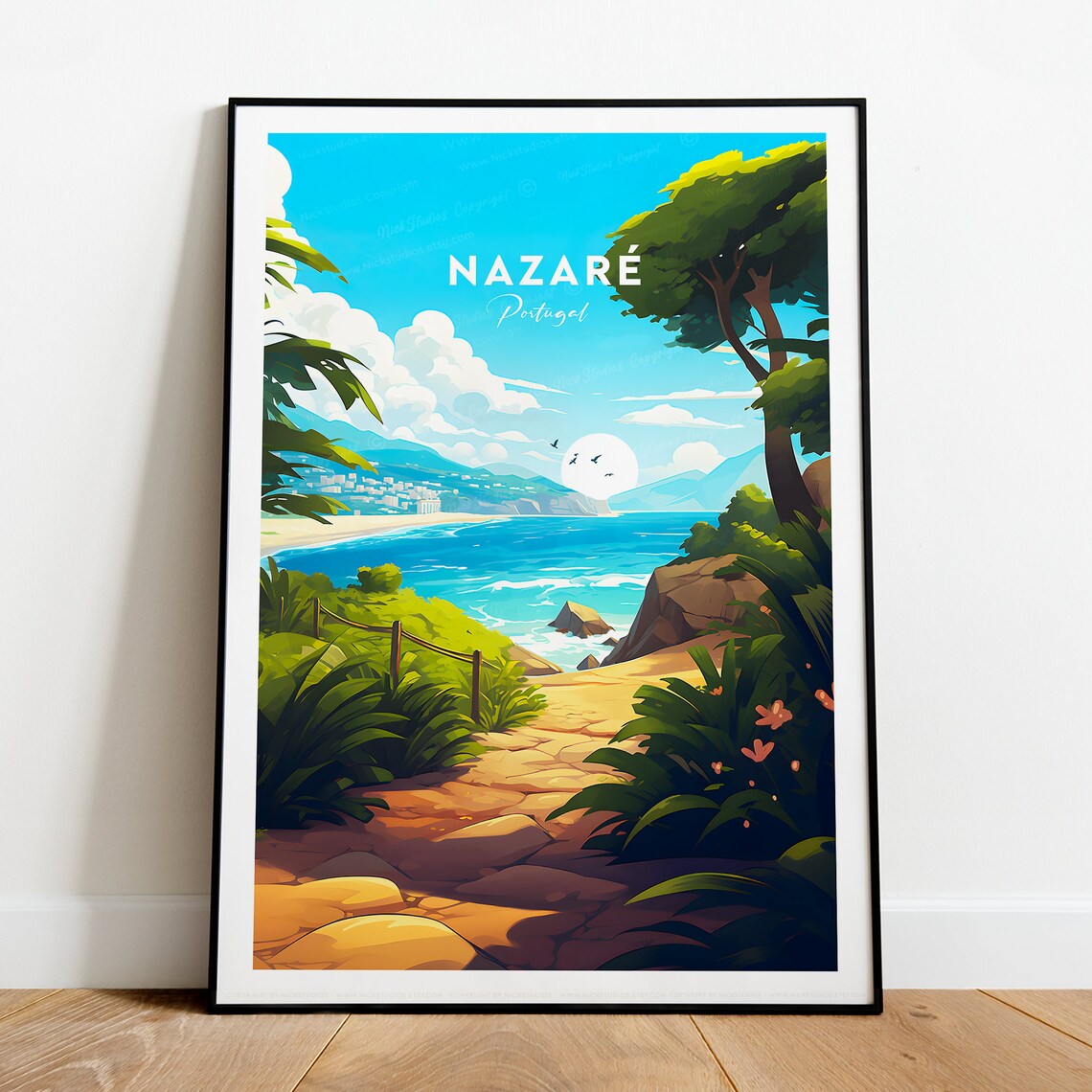 Nazare Portugal Coastal Path Rocky Cove Atlantic Coast Travel Poster - Image 2