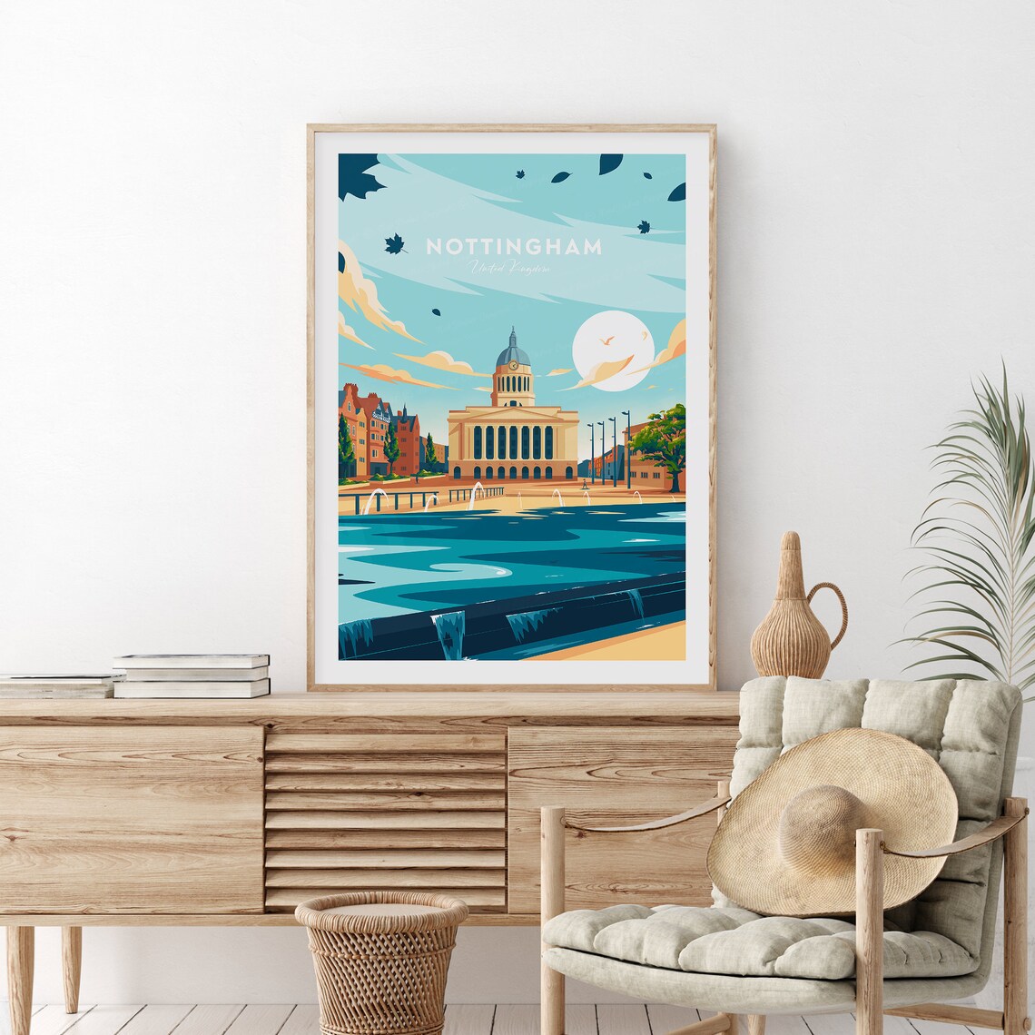Nottingham England Council House Fountains Square Travel Poster - Image 2