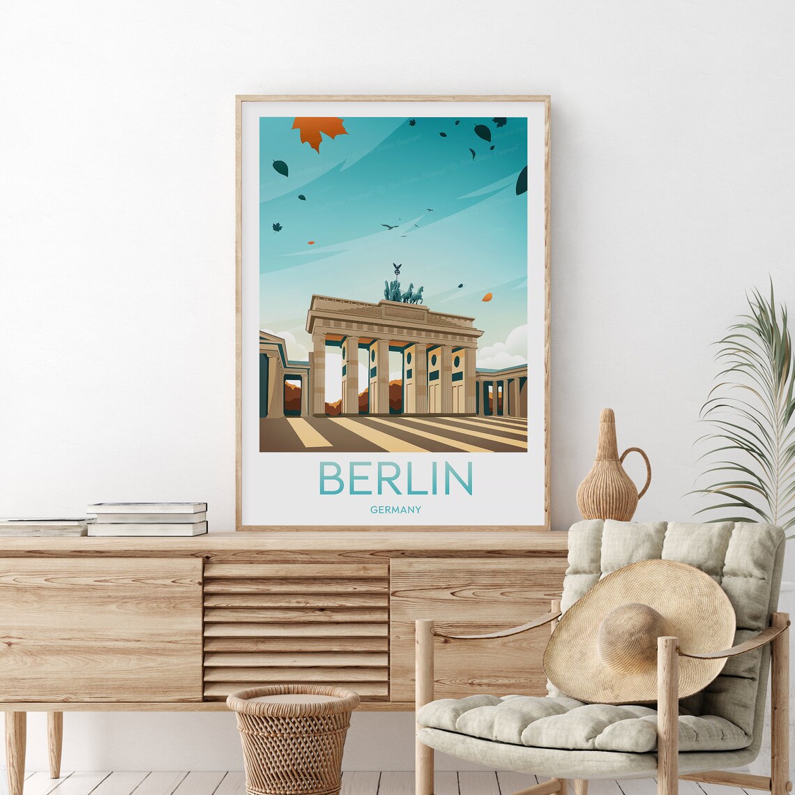 Berlin Germany Brandenburg Gate With Drifting Autumn Leaves Poster