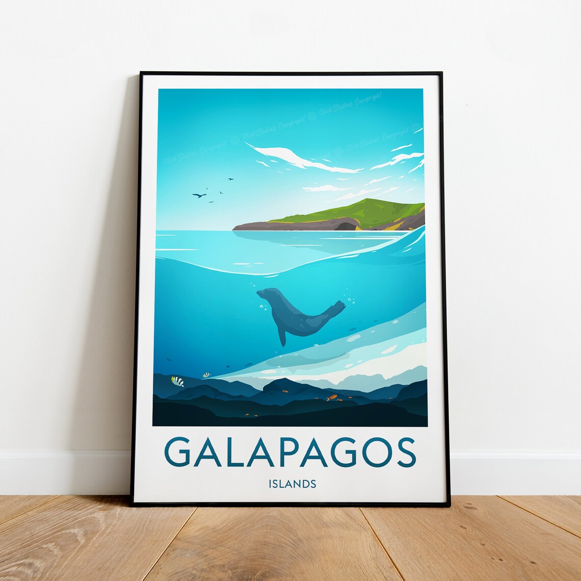 Galapagos Islands Sea Lion Ocean Underwater Wildlife Travel Poster - Image 2