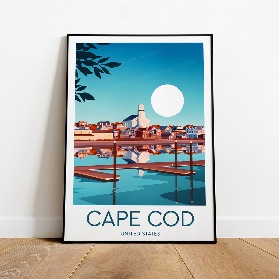 Cape Cod United States Harbour Village Morning Calm Travel Poster