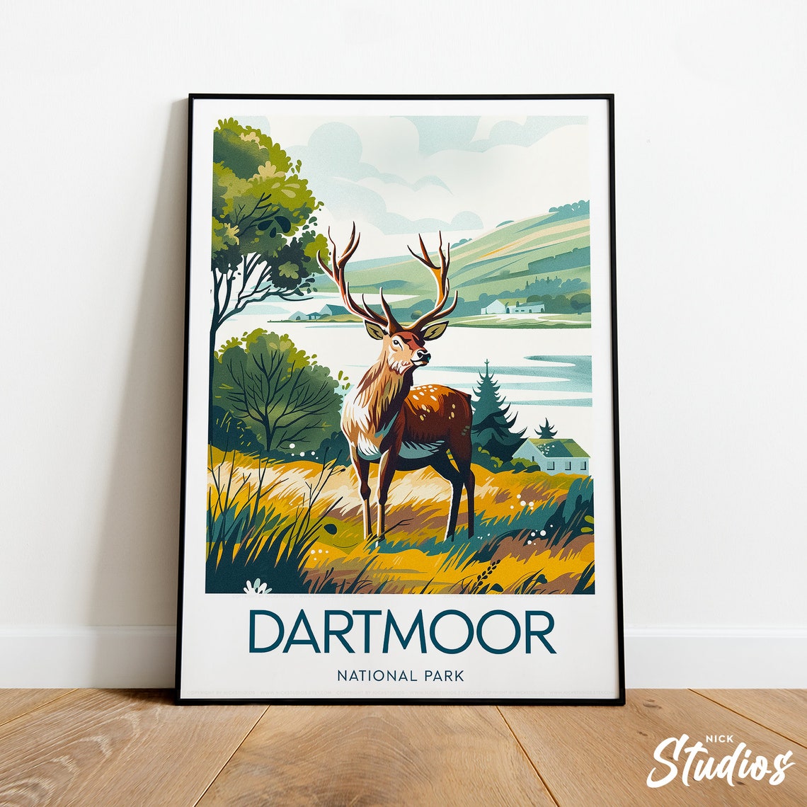 Dartmoor National Park Stag Wildlife Vintage Travel Poster Art