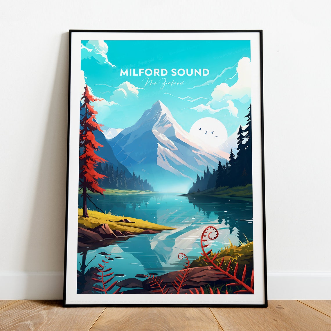 Milford Sound Traditional Travel Print New Zealand Milford Sound Poster New Zealand Art Wedding Gift - Image 2