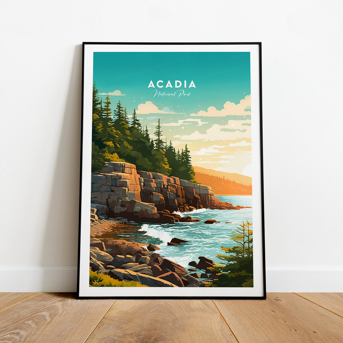 Acadia National Park Rocky Atlantic Coast Golden Travel Poster - Image 2