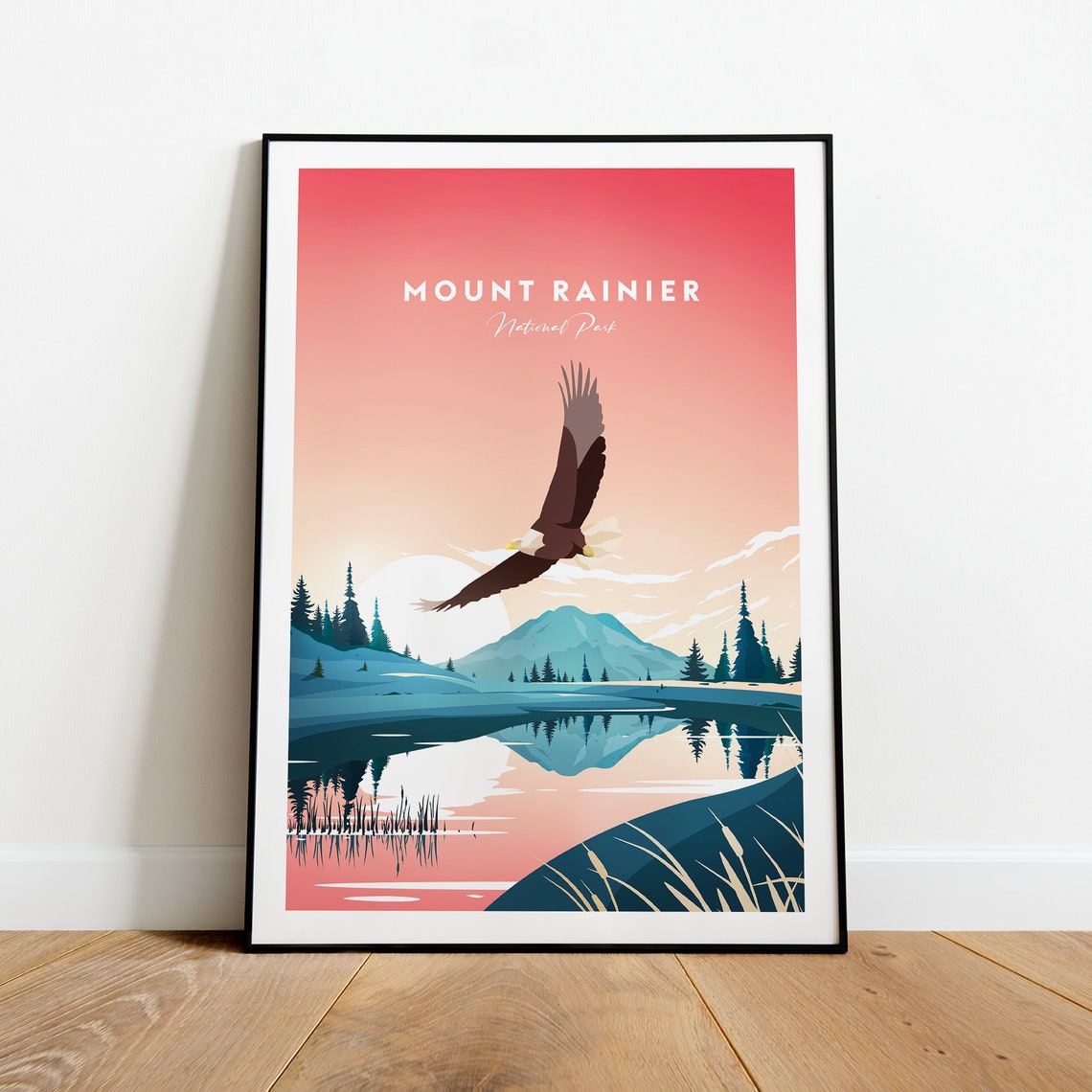 Majestic Mount Rainier National Park Bald Eagle Lake View Poster - Image 2