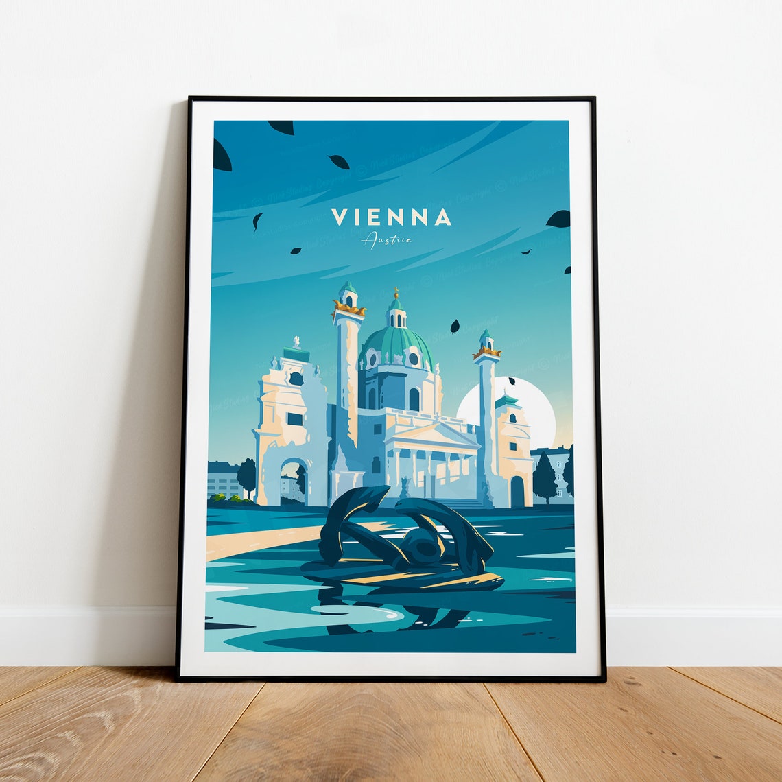 Vienna Austria Baroque Church Dome Reflecting Pool Sunset Poster