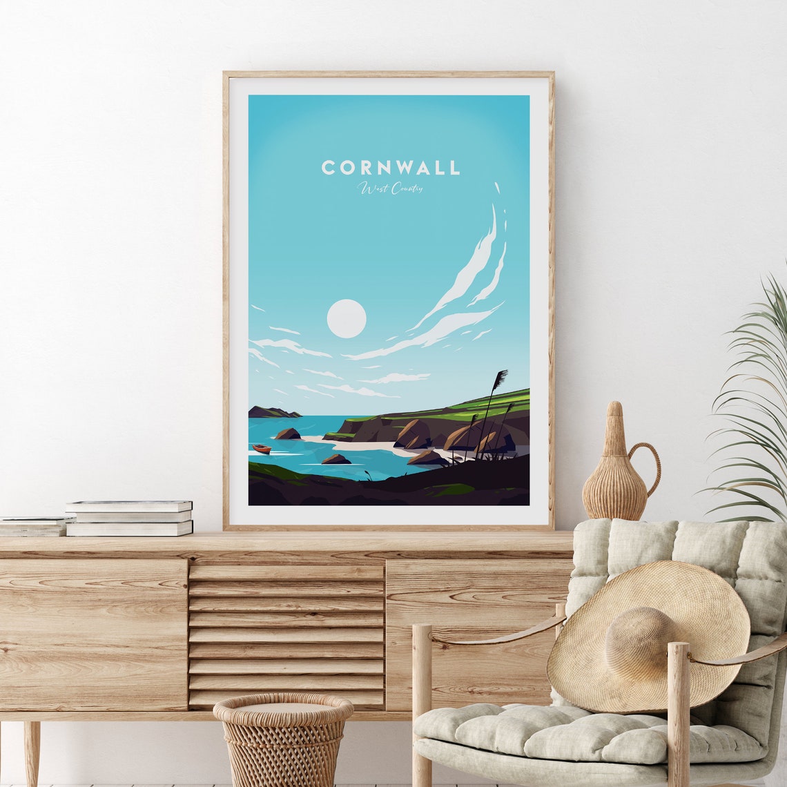 Cornwall West Country Rocky Coastline Hidden Cove Travel Poster