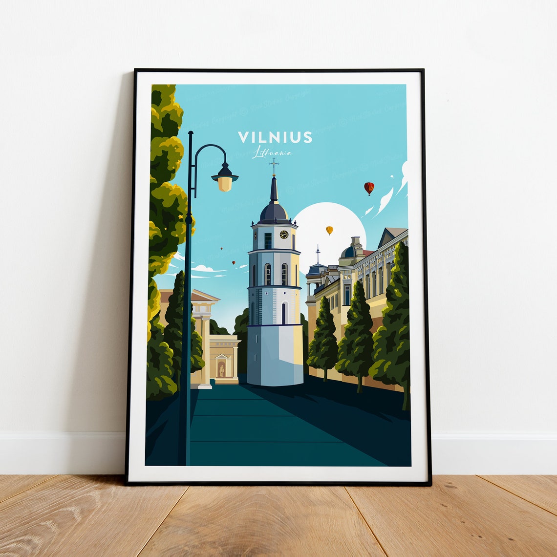 Vilnius Lithuania Bell Tower Cathedral Old Town Street Travel Poster