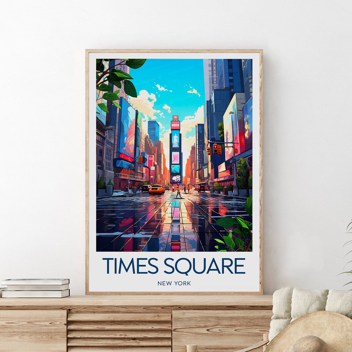 Times Square New York Travel Poster, Rainy Neon Street Scene - Image 2