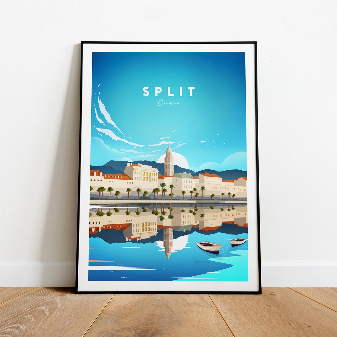Split Croatia Old Town Reflections in the Harbor Water Poster - Image 2