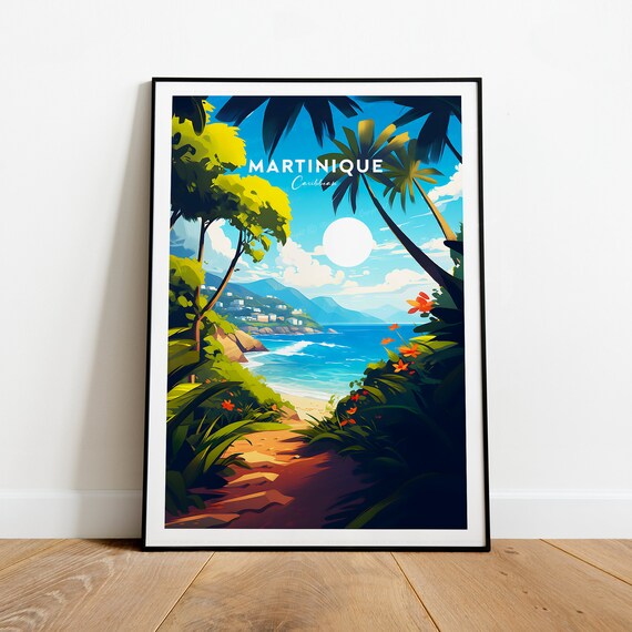 Martinique Caribbean Tropical Beach Palm Trees Travel Poster