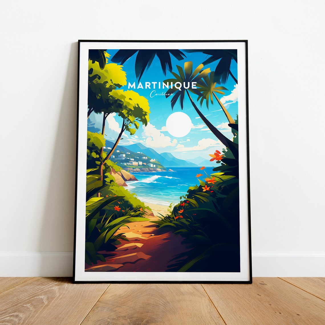 Martinique Caribbean Tropical Beach Palm Trees Travel Poster