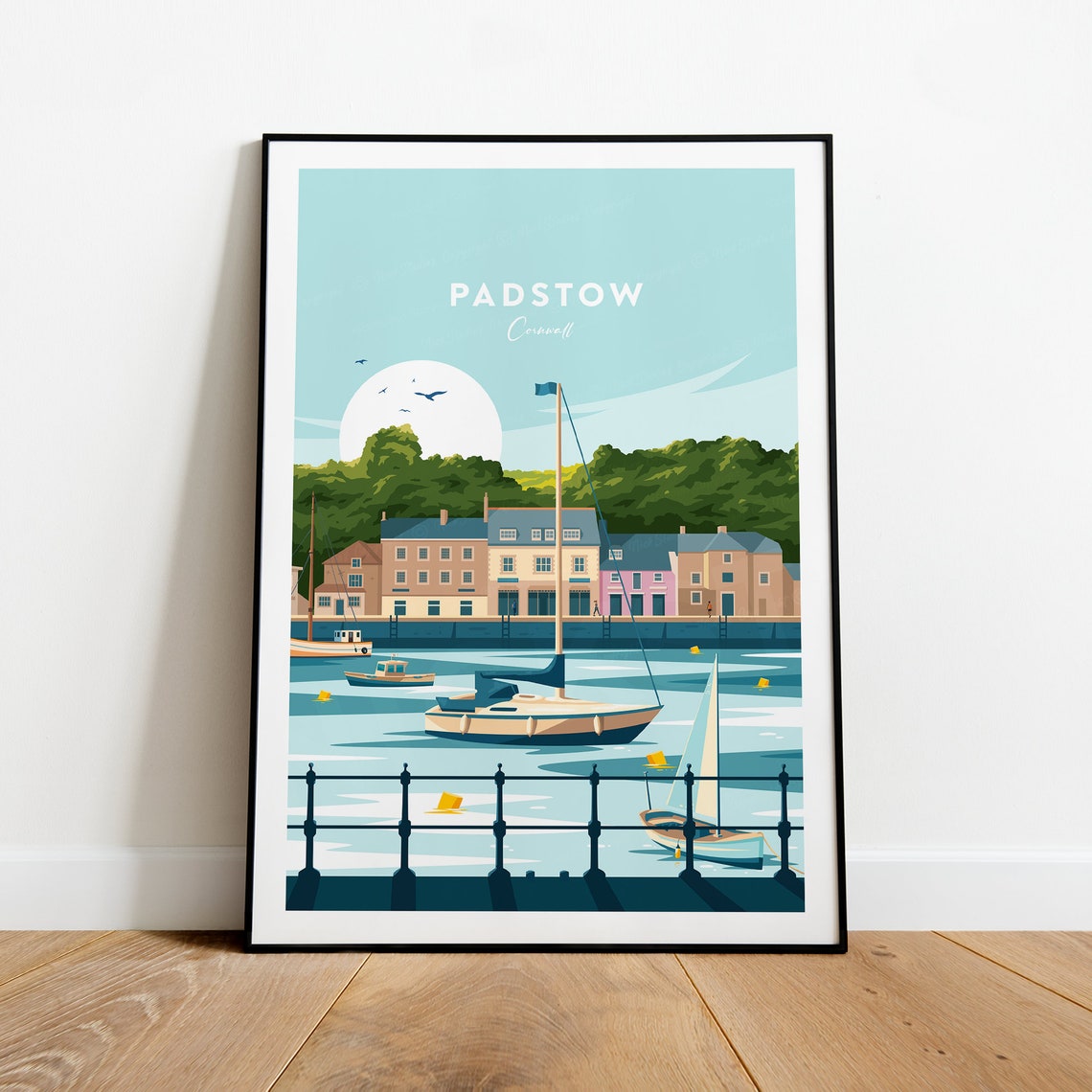 Padstow Cornwall Harbor Sailboats Waterfront Day Travel Poster