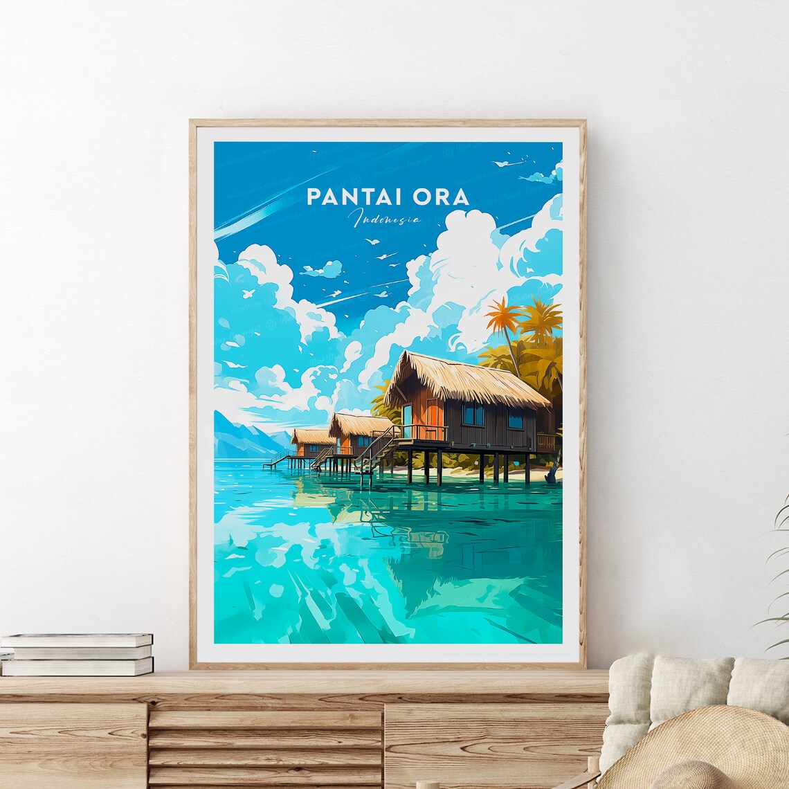 Pantai Ora Indonesia Overwater Bungalows Turquoise Sea Poster - Image 2