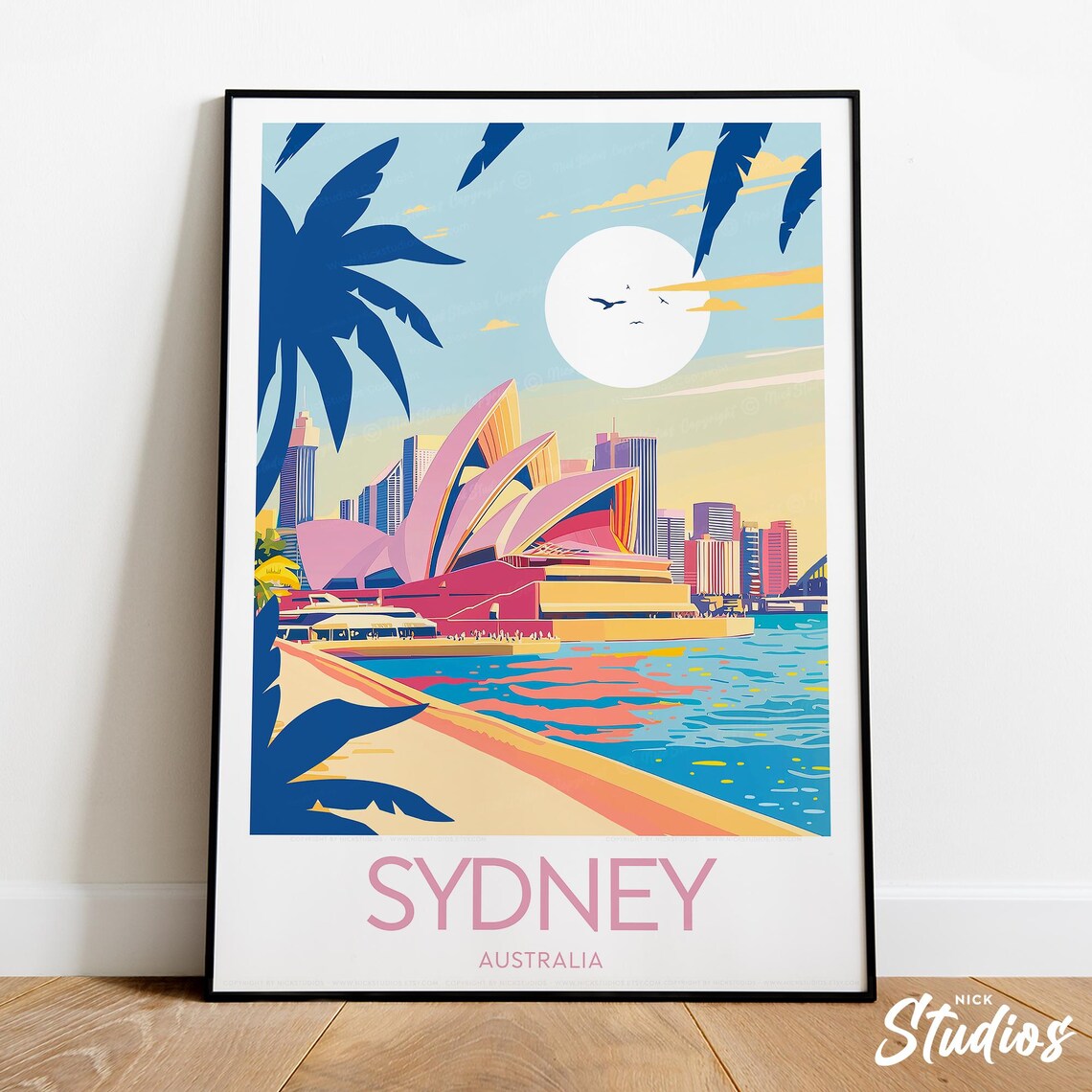 Sydney Australia Opera House Harbor Vintage Travel Poster Art