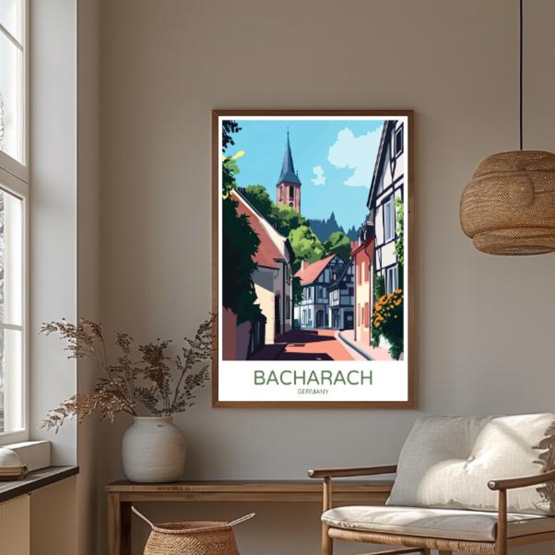 Bacharach Germany Rhine Village Church Spire Street View Travel Poster - Image 3