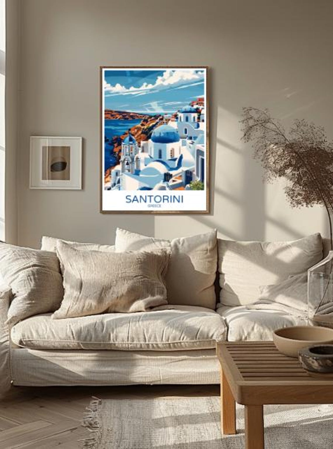 Santorini Blue Domes Whitewashed Caldera Cliffside Greece Poster - Image 2
