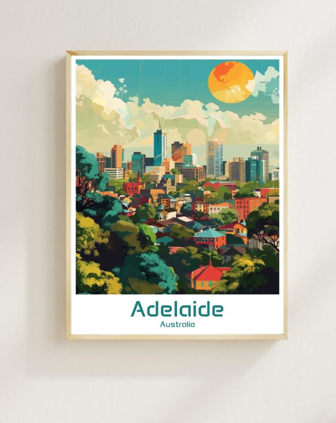 Vibrant Adelaide Australia City Skyline Sunset Park View Poster
