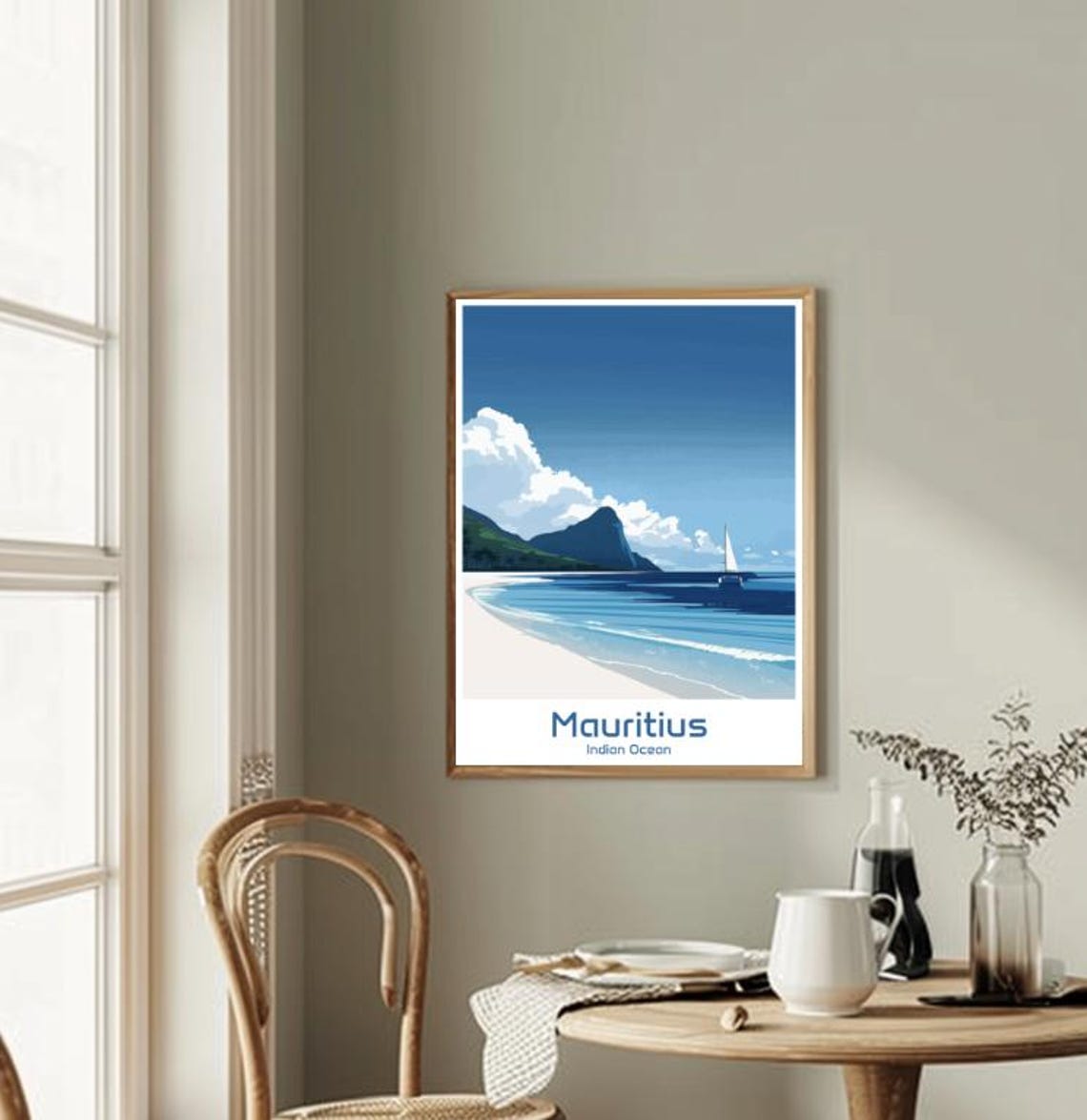 Mauritius Indian Ocean White Sand Beach Sailboat Serene Poster - Image 2