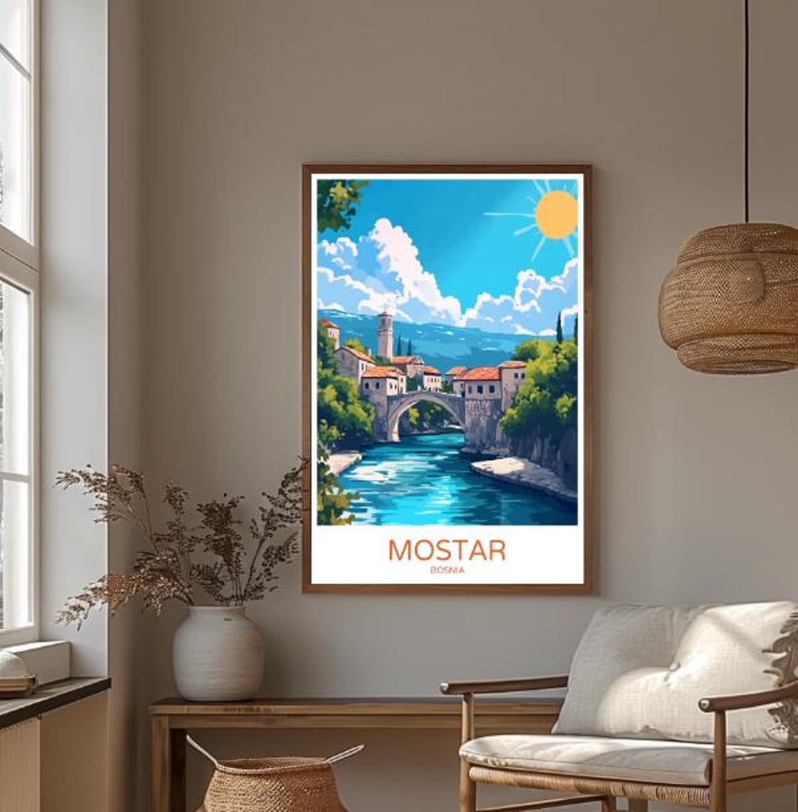 Mostar Bosnia Stari Most Bridge And River Landscape Travel Poster - Image 3