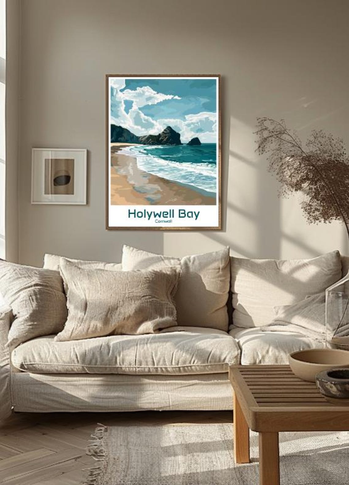 Holywell Bay Cornwall Sea Stacks and Rolling Surf Waves Poster - Image 3