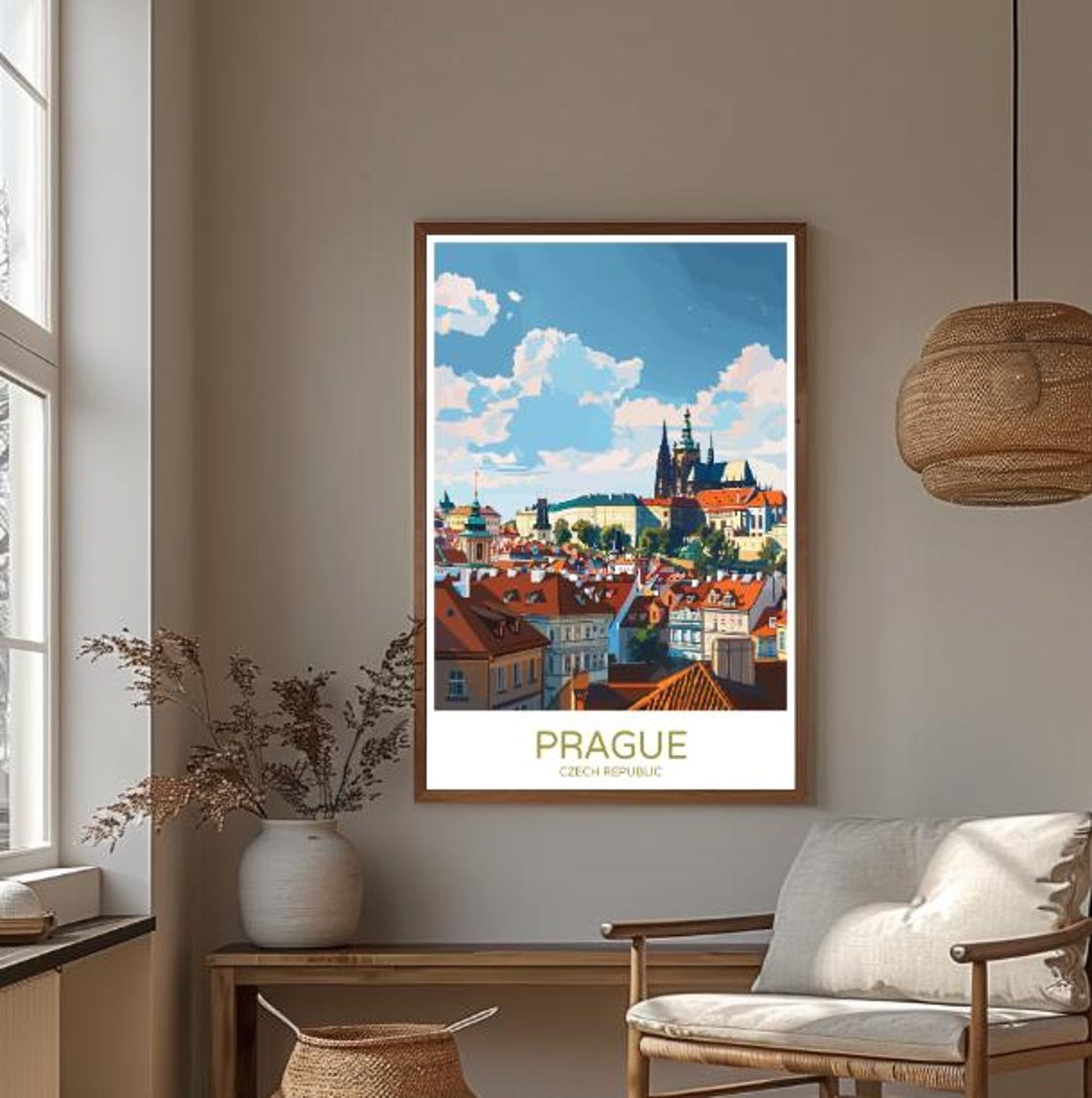 Prague Czech Republic Red Rooftops Castle Spires Daytime Travel Poster - Image 3