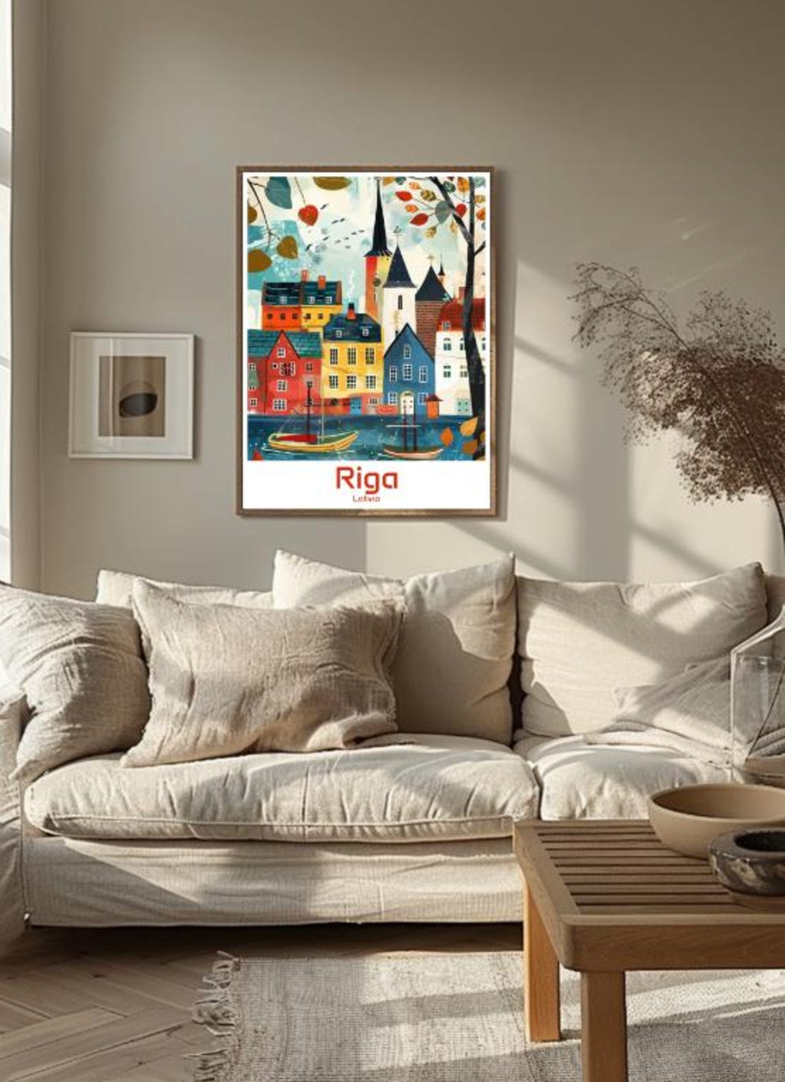 Riga Latvia Old Town Autumn Harbour Scene Illustrated Poster - Image 3