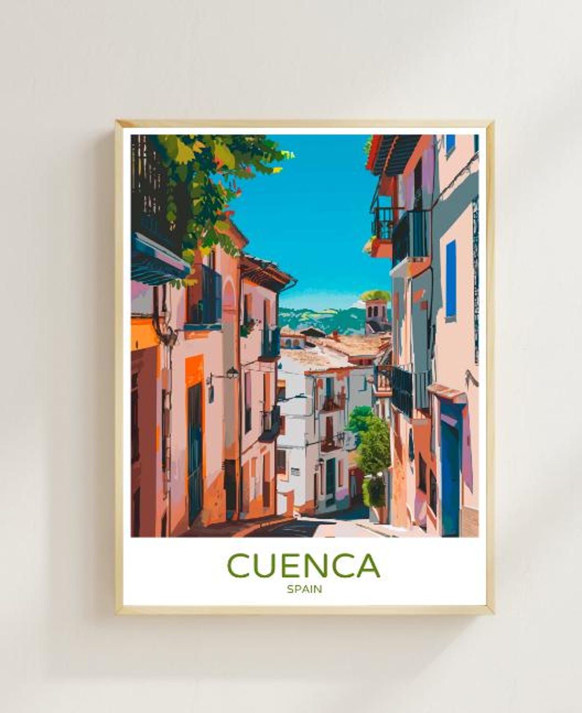 Cuenca Spain Charming Old Street Historic Vintage Travel Poster