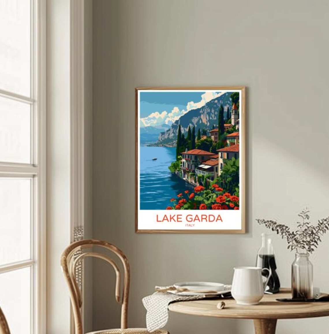 Lake Garda Italy Lakeside Village Cypress Trees Waterfront Poster - Image 2