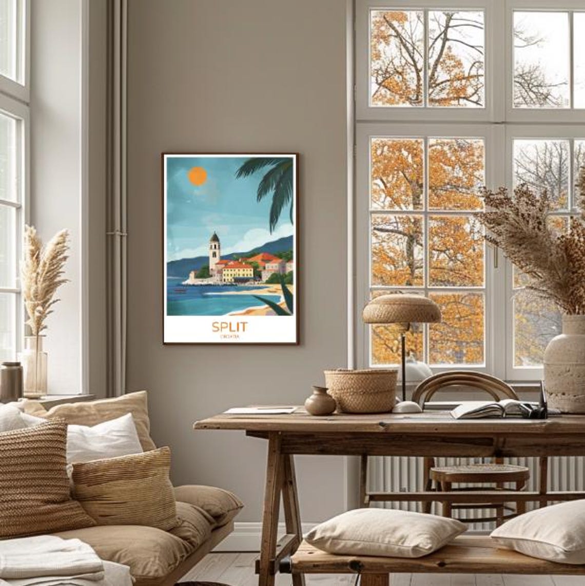Split Croatia Travel Poster Adriatic Coastal Town Beach Palm View - Image 4
