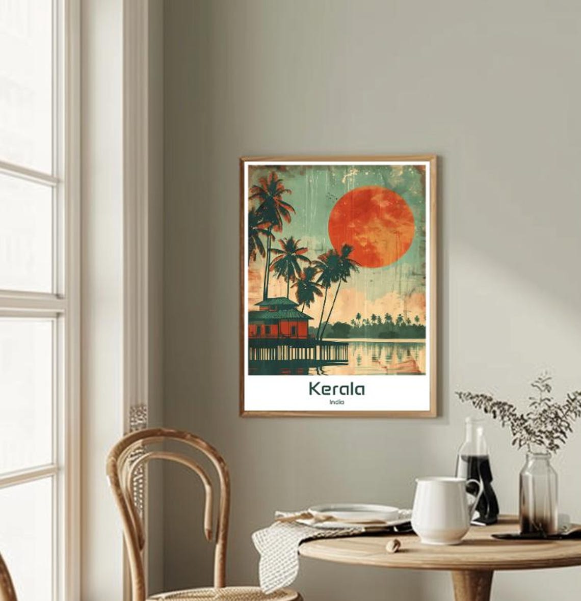 Kerala India Backwaters Palm Trees Sunset Vintage Travel Poster - Image 2