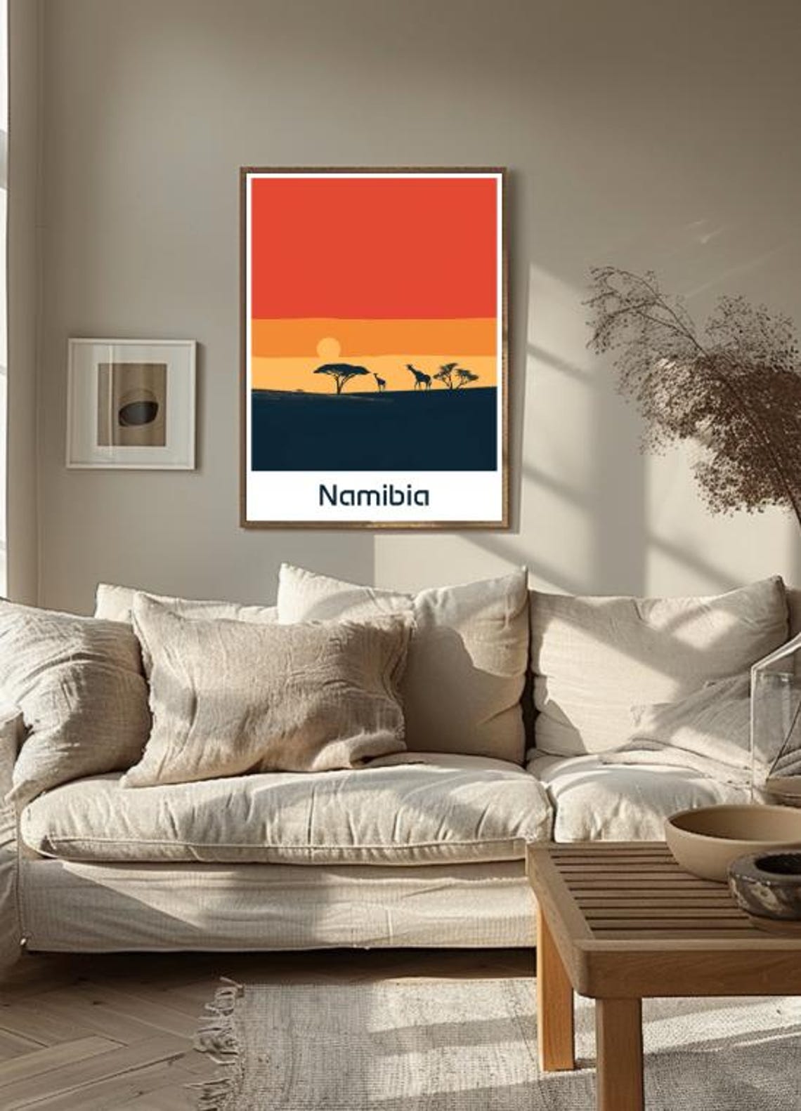Namibia African Desert Sunset Giraffe Silhouette Minimal Travel Poster - Image 3
