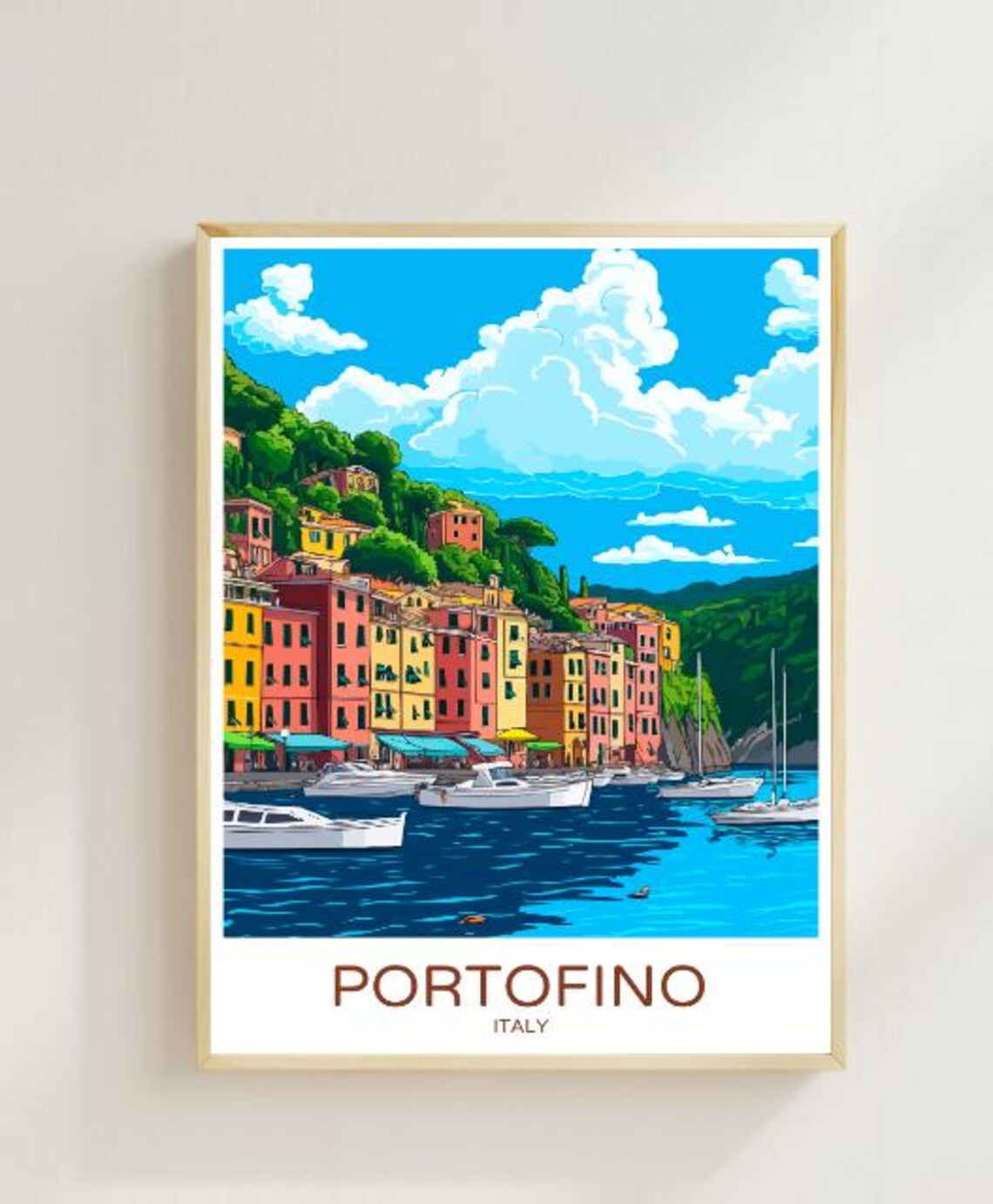 Portofino Italy Colorful Harbor Boats Italian Riviera Travel Poster