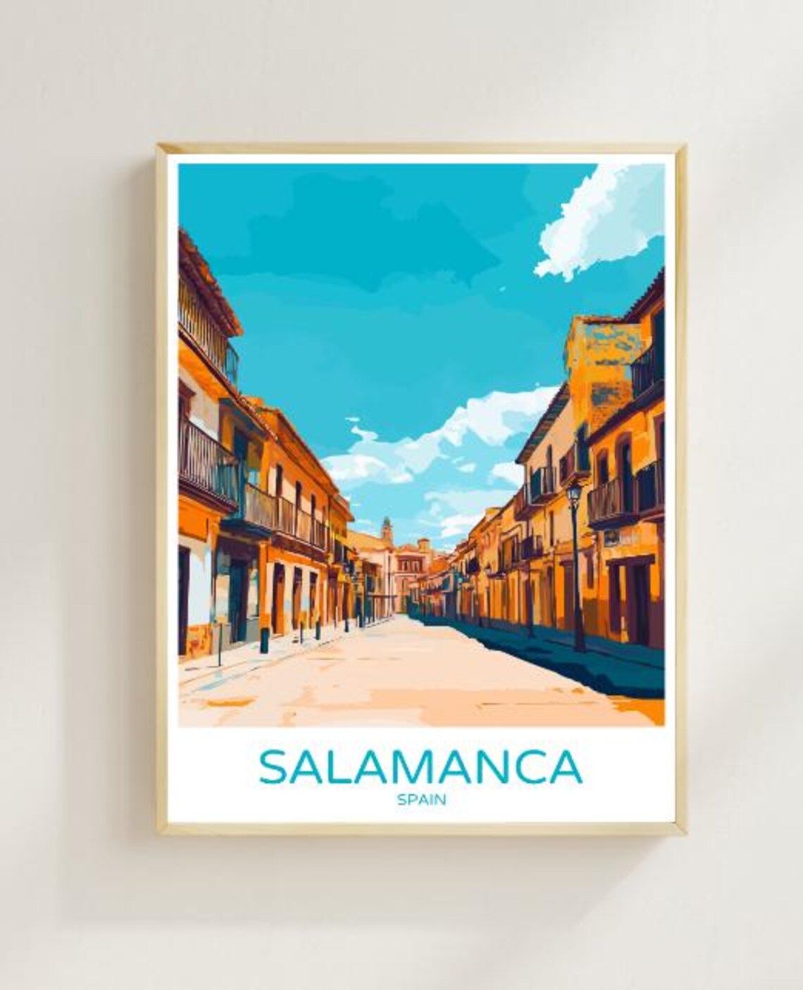 Salamanca Spain Golden Old Town Historic Street Scene Travel Poster
