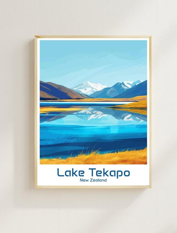 Lake Tekapo Travel Posternew Zealand Scenic Wall Art Vintage Mountain Lake Print Starry Sky Decor Nature Artwork Travel Gift