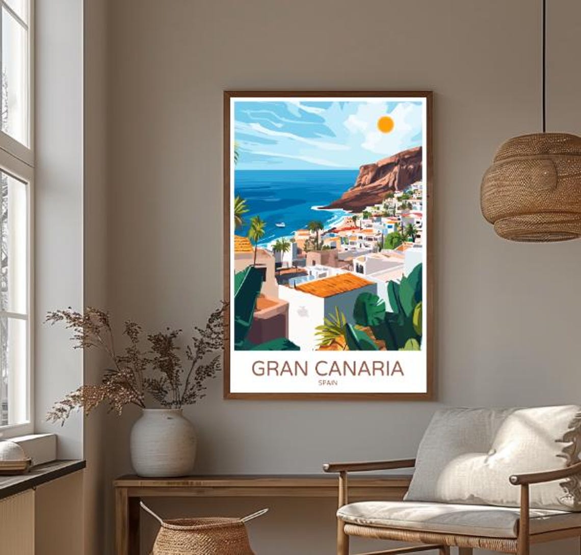 Gran Canaria Spain Cliffside Village Ocean Sun Canary Islands Poster - Image 3