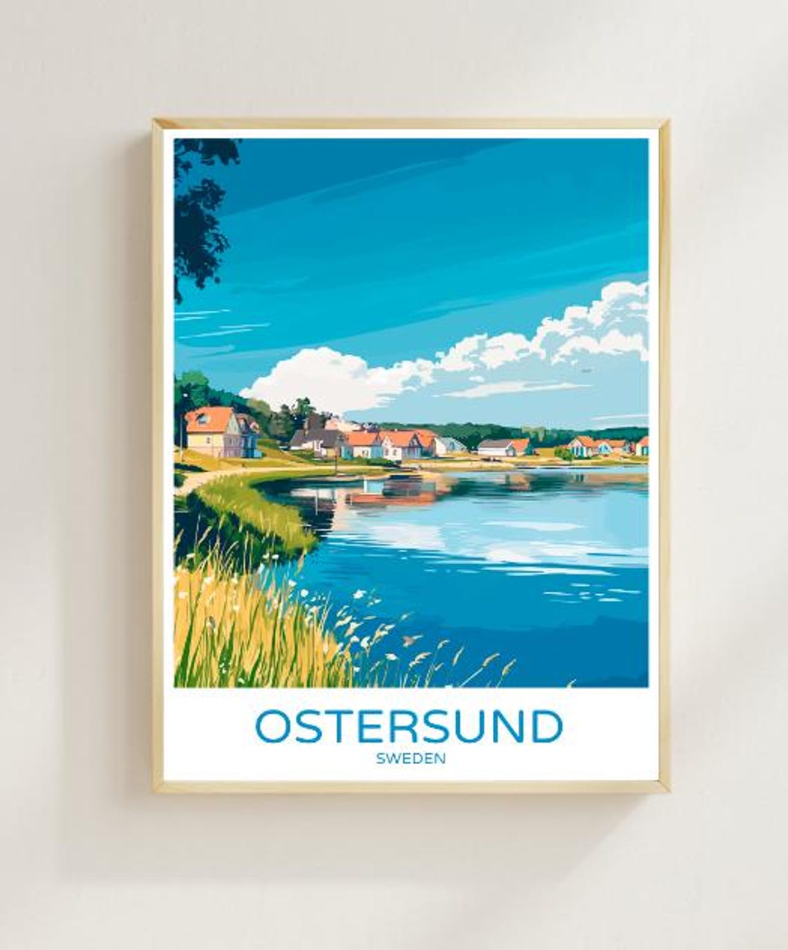 Ostersund Lakeside Cottages and Golden Meadows Sweden Poster