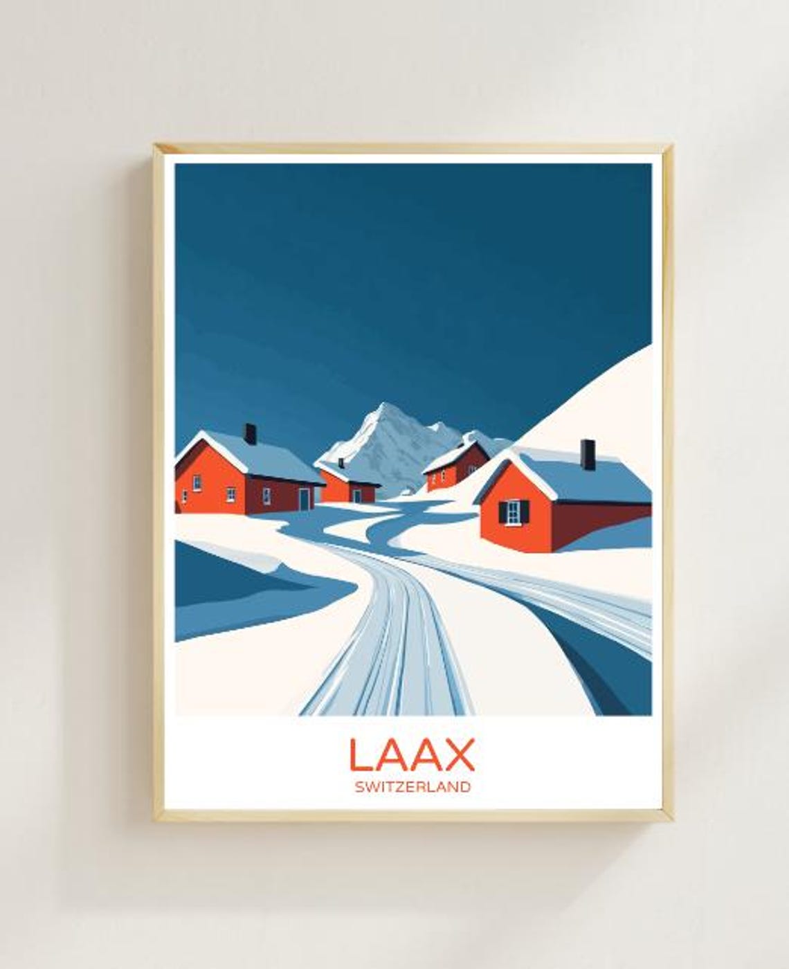 Laax Switzerland Snowy Alpine Village Ski Tracks Winter Poster