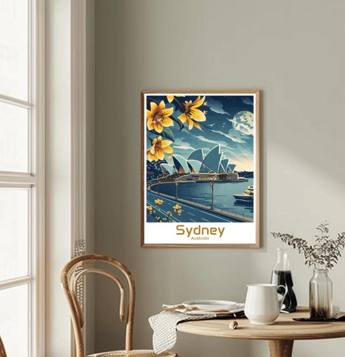 Sydney Australia Opera House Night Moon Harbour Floral Poster - Image 2